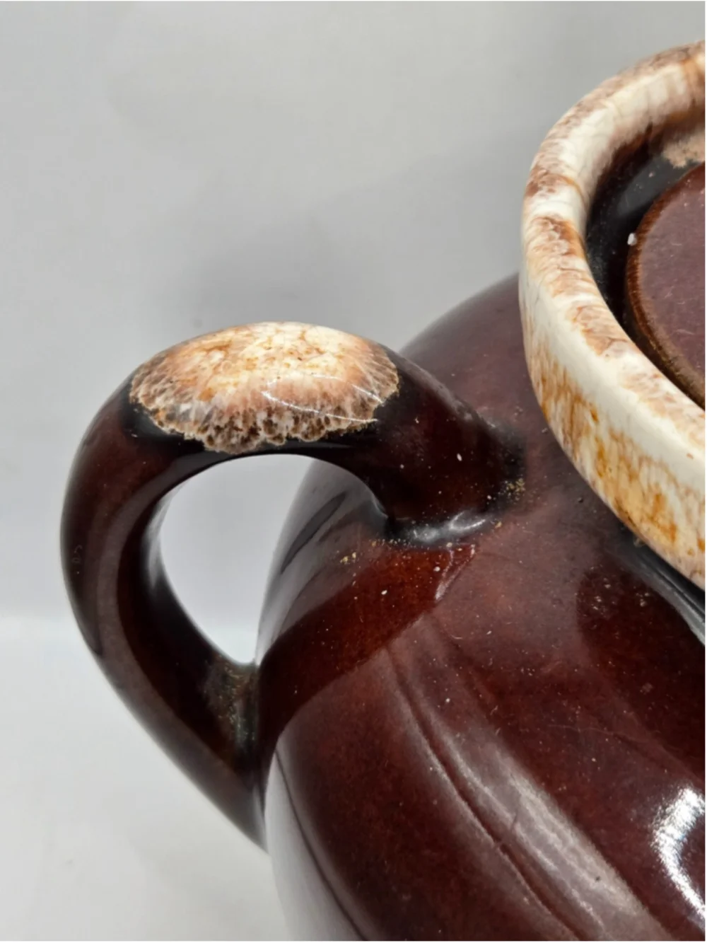 Vintage McCoy Pottery Brown Drip Bean Pot #342 Casserole Crock Lid As Is Decor